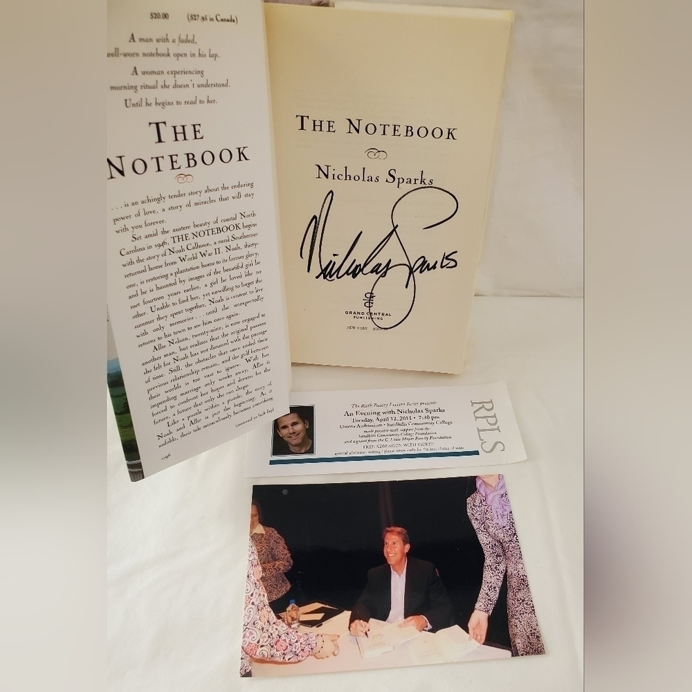 Autographed Copy of The Notebook With Picture Of Nicolas Sparks Signing